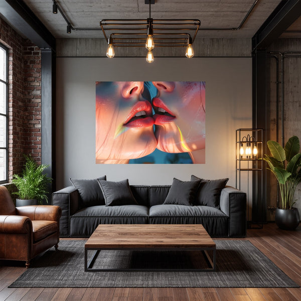 Poster Wandbild Zarte Berührung fuer Wohnzimmer dunkelanthrazit Querformat