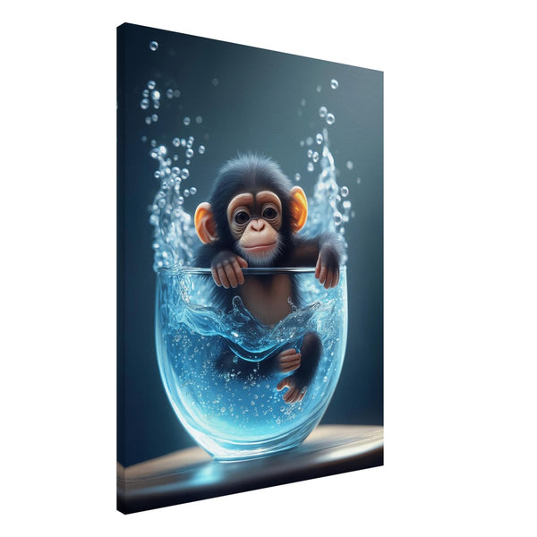 Wandbild Verspielter Schimpanse im Wasser auf Leinwand