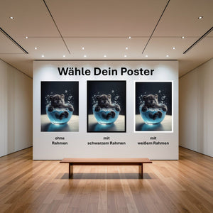 Poster Kleiner Leopard im Wasser mit und ohne Rahmen