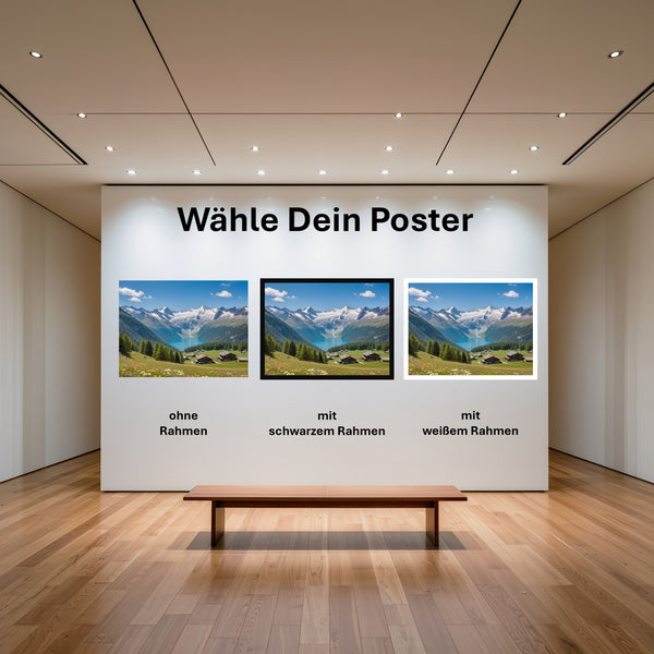 Poster Alpenlandschaft mit blühenden Wiesen mit und ohne Rahmen