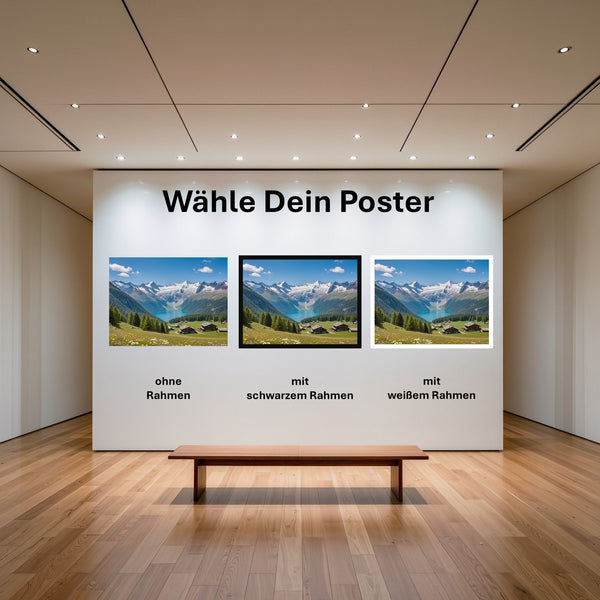 Poster Alpenlandschaft mit blühenden Wiesen mit und ohne Rahmen