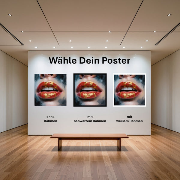 Poster Goldene Lippenpracht B-00013 mit und ohne Rahmen