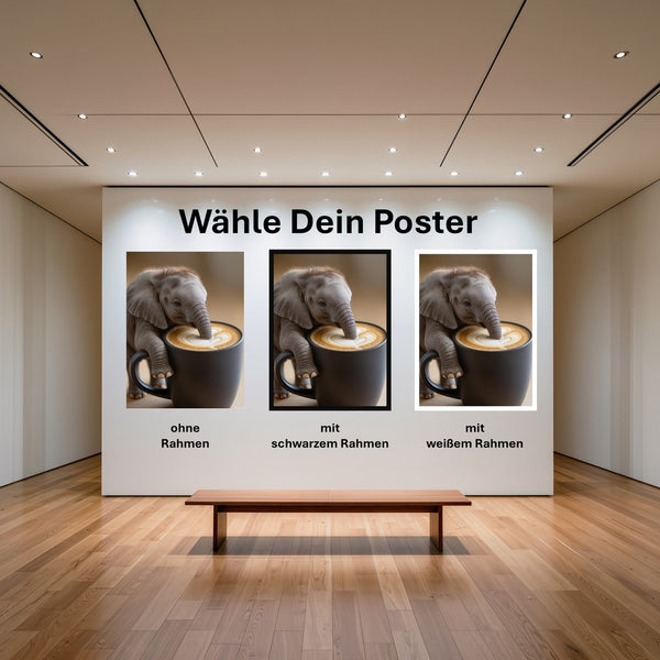 Poster Kaffeegenuss mit Elefant B-00016 mit und ohne Rahmen