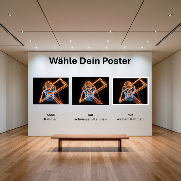 Poster Basketball im Neonlicht mit und ohne Rahmen